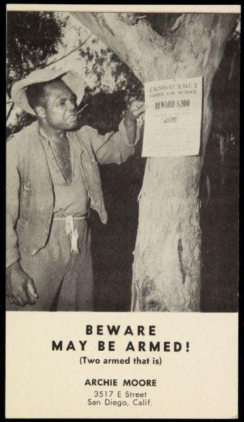 1970s Archie Moore World Light Heavyweight Champion "Beware May Be Armed!" 3" x 5.75" Card