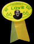 1960s Ray Nitschke Green Bay Packers "We Love Ray" 1.75" x 3" Pinback Button w/ Green & Gold Ribbons 