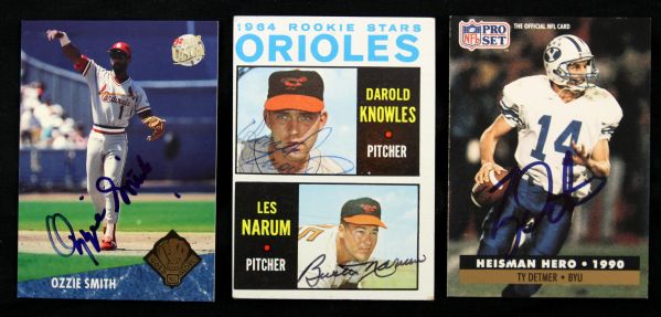 1964-92 Ozzie Smith Ty Detmer Darold Knowles Les Narum Signed Trading Card Collection (JSA)