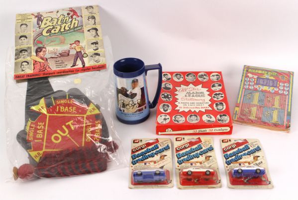 1950s-80s Baseball Memorabilia Collection - Lot of 7 w/ Roger Clemens Autograph, Vintage Games & More
