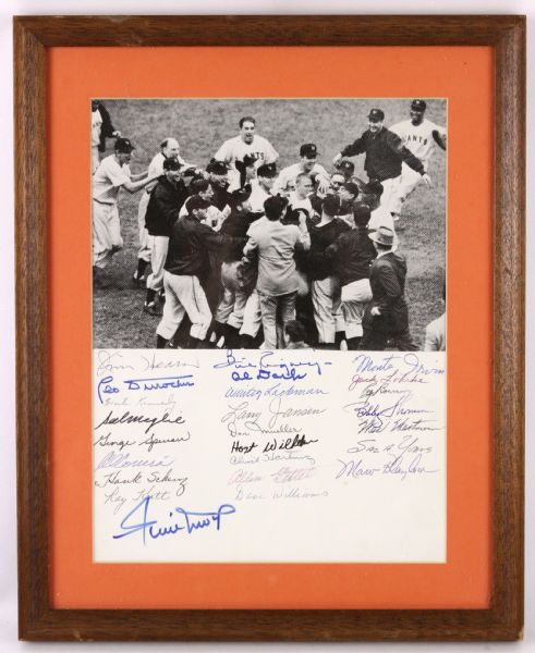 1950s New York Giants Multi Signed 13" x 16" Framed Display w/ 25 Signatures Including Willie Mays, Leo Durocher & More (JSA)