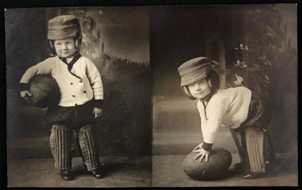 1907-15 Divided Back Child Wearing Flat Top Leather Football Helmet Postcard 