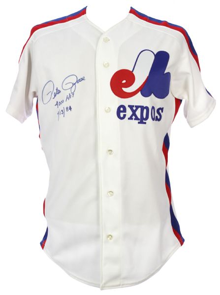 1984 Pete Rose Montreal Expos Signed & Inscribed Home Jersey (JSA)