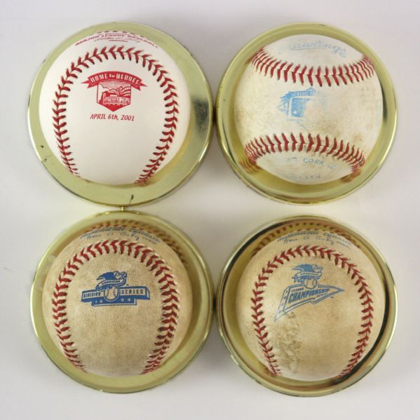 1998-2001 Game Used ALDS ALCS Spring Training Baseballs & Unused Home of Heroes Miller Park Opening Game Baseball - Lot of 4 (MEARS LOA)