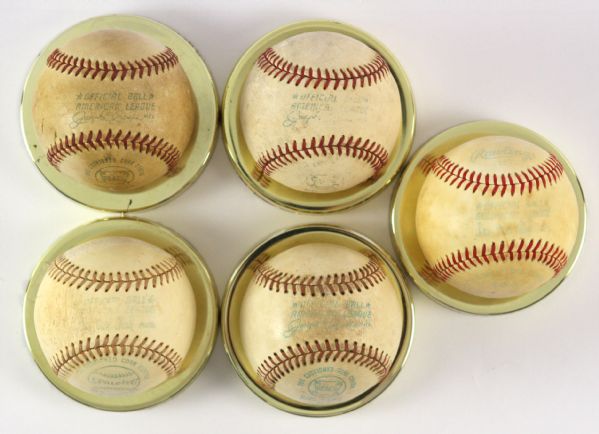 1970-80 Game Used American League Baseball Collection - Lot of 5 (MEARS LOA)