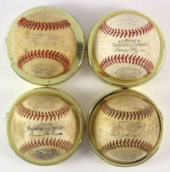 1960s circa Game Used National & International League Baseball Collection - Lot of 4 (MEARS LOA)