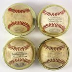 1960s circa Game Used National & International League Baseball Collection - Lot of 4 (MEARS LOA)