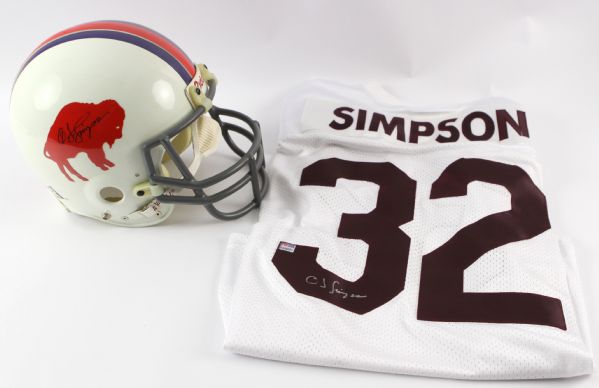1990s OJ Simpson Buffalo Bills USC Trojans Signed Full Size Helmet & Jersey Collection - Lot of 2 (JSA)