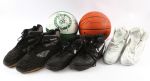1980s-90s Basketball Memorabilia Collection - Lot of 5 w/ Patrick Ewing Signed Shoes, Sherm Douglas Signed Game Used Sneakers, Celtics/Hawks Team Signed Balls & More (MEARS LOA/JSA)