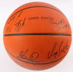1980's-90's Basketball Memorabilia Collection - Lot of 5 w/ Patrick Ewing Signed Shoes, Sherm Douglas Signed Game Used Sneakers, Celtics/Hawks Team Signed Balls & More (MEARS LOA/JSA)