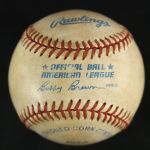 1993 (March 15) Butch Davis Texas Rangers Spring Training Game Used OAL Brown Home Run Baseball (MEARS LOA)