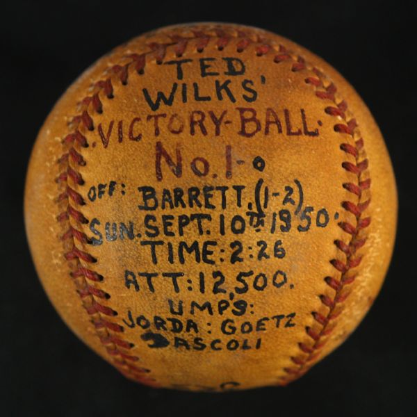 1950 (September 10) Ted Wilks St. Louis Cardinals ONL Frick Game Used Victory Baseball (MEARS LOA)