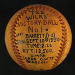 1950 (September 10) Ted Wilks St. Louis Cardinals ONL Frick Game Used Victory Baseball (MEARS LOA)