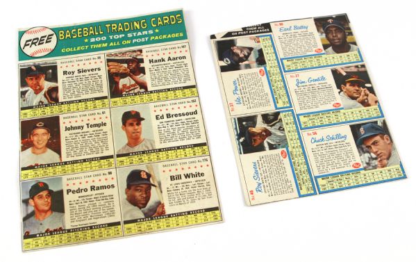 1961-62 Post Cereal Uncut Card Lot (2 sheets) w Hank Aaron