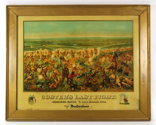 1952 circa Custers Last Stand 39" x 49" Framed Budweiser Lithograph