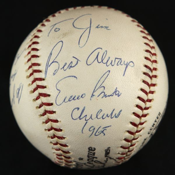 1965 Ernie Banks Ron Santo Billy Williams Chicago Cubs Signed ONL Giles Baseball (JSA)