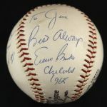 1965 Ernie Banks Ron Santo Billy Williams Chicago Cubs Signed ONL Giles Baseball (JSA)