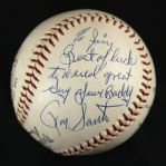 1965 Ernie Banks Ron Santo Billy Williams Chicago Cubs Signed ONL Giles Baseball (JSA)