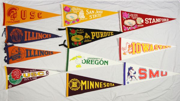 1950s-90s Baseball Football Basketball College Full Size Pennant Collection - Lot of 86
