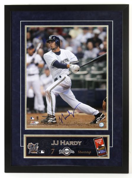 2007 J.J. Hardy Milwaukee Brewers Signed 24" x 32" Framed Display (JSA)