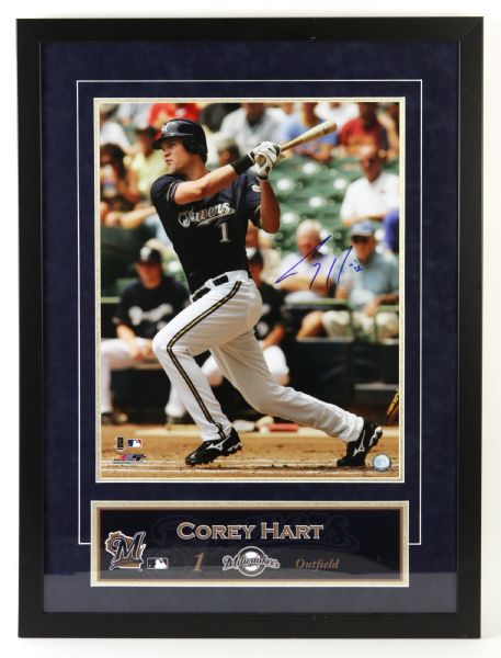 2007 Corey Hart Milwaukee Brewers Signed 24" x 32" Framed Display (JSA)
