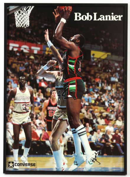 1980-84 Bob Lanier Milwaukee Bucks Signed 17" x 24" Framed Converse Poster (JSA)