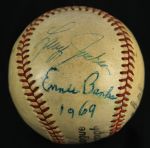 1963-69 Ernie Banks Larry Jackson Chicago Cubs Signed Big League Autograph Baseball (JSA)