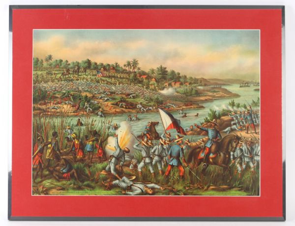 1990s Battle of Paceo Manila Feb 4 & 5 1899 25" x 33" Matted Lithograph