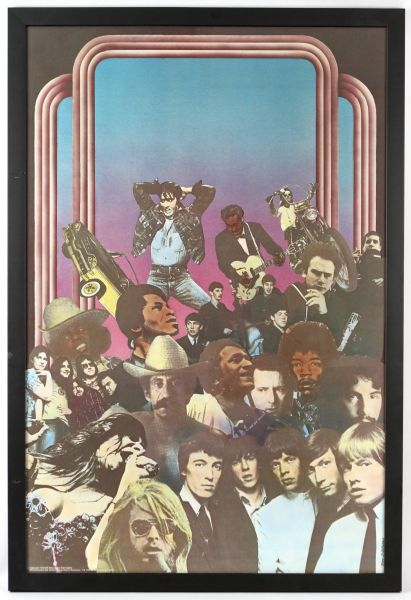 1973 Stars of Rock N Roll 26" x 38" Framed Print w/ Elvis Presley, The Beatles, The Rolling Stones, Jimi Hendrix & More 