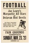 1927 (November 27) Joe Learys Marquette All Stars Delavan Red Devils Janesville Fair Grounds 12" x 18" Paper Football Broadside