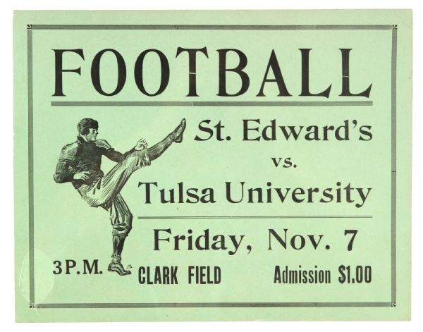 1930 (November 7) St. Edwards Tulsa Univeristy Clark Field 11" x 14" Football Broadside