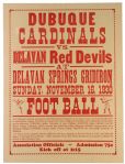 1930 (November 16) Dubuque Cardinals Delavan Red Devils Delavan Springs Gridiron 18" x 24" Paper Football Broadside 