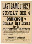 1927 (December 4) Oshkosh Delavan Red Devils Delavan Springs Gridiron State Independent Championship 18" x 24" Paper Football Broadside