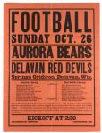 1930 (October 26) Aurora Bears Delavan Red Devils Delavan Springs Gridiron 18" x 24" Paper Football Broadside