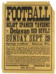 1930 (September 28) Beloit Spanish Taverns Delavan Red Devils Delavan Springs Gridiron 18" x 24" Paper Football Broadside