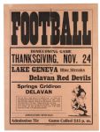 1927 (November 24) Lake Geneva Blue Streaks Delavan Red Devils Delavan Springs Gridiron 18" x 24" Paper Football Broadside 