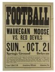 1928 (October 21) Waukegan Moose Delavan Red Devils Delavan Springs Ground 18" x 24" Paper Football Broadside