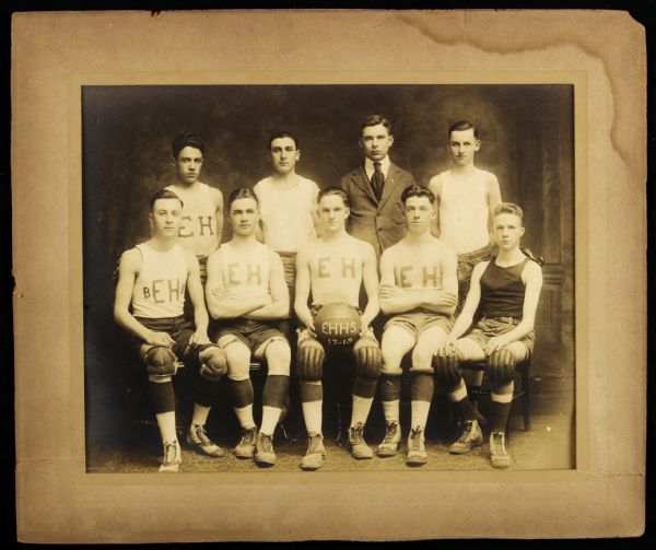 1917-18 EH High School Basketball 10" x 12" Matted Team Photo