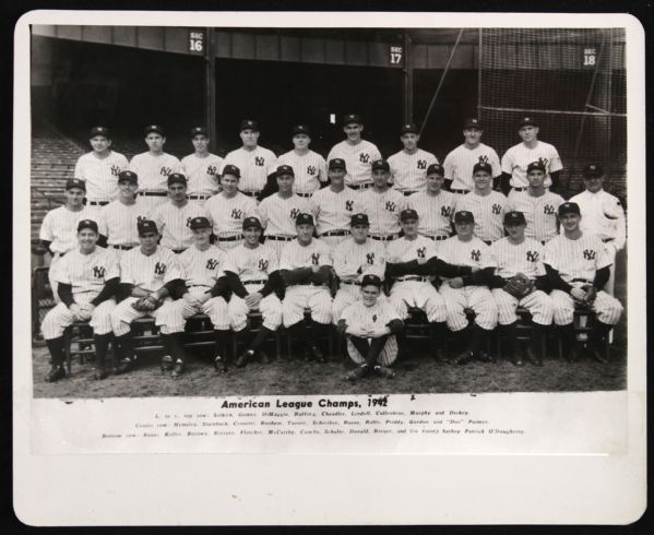1942 New York Yankees American League Champs 8" x 10" Photo w/ Geo. Burke Stamp