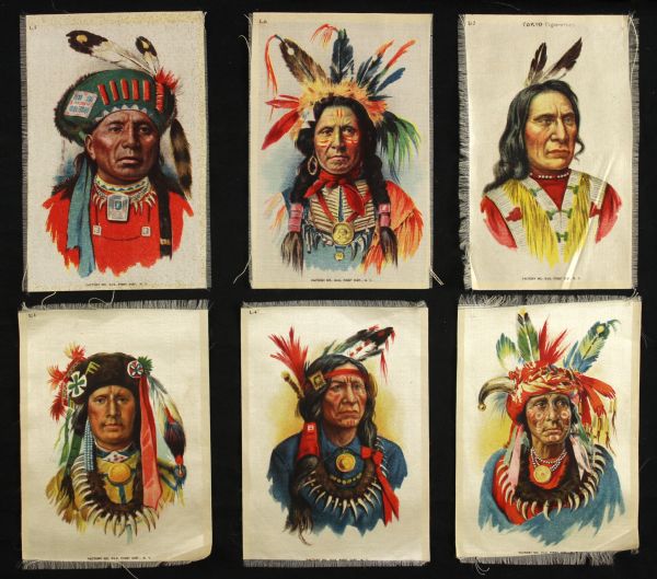 1910 circa Tokio Cigarettes Indian Chief 4" x 7" Silk Portraits (6)
