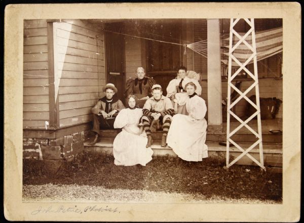 1890-1900 circa Baseball Players w/ family on porch 5x7 photo