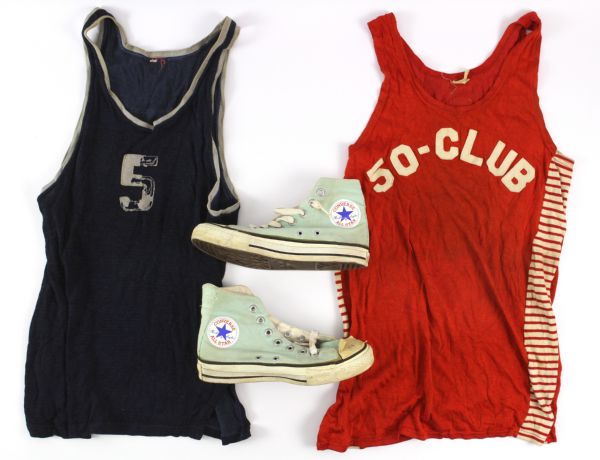 1950s-80s Basketball Apparel Collection - Lot of 3 w/ Durene Jerseys & Chuck Taylor All Stars