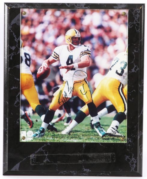 1990s Brett Favre Green Bay Packers Signed 11" x 13" Display (MEARS LOA)