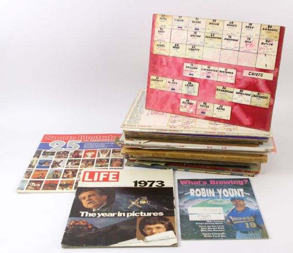 1970s-80s Pro & College Football Depth Chart Cards & Magazine Collection - Lot of 41