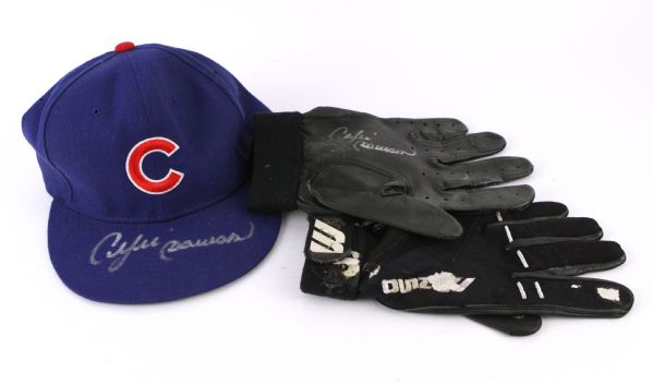 1989-92 Andre Dawson Chicago Cubs Signed Game Worn Cap & Batting Gloves - Lot of 3 (MEARS LOA/JSA/Player LOA)