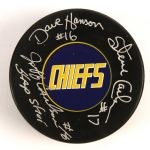 2000s Hanson Brothers Slapshot Signed Hockey Puck (JSA)