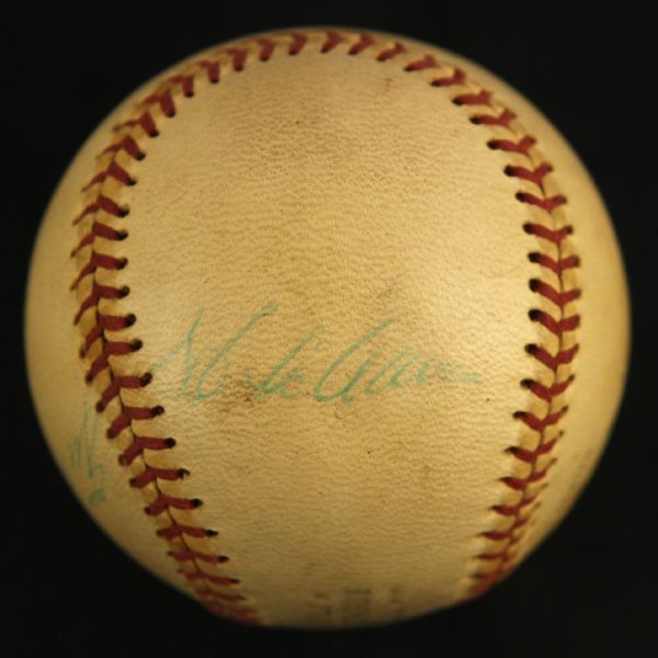 1973 Hank Aaron Eddie Mathews Lew Burdette Signed OAL Cronin Baseball (JSA)