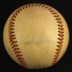 1973 Hank Aaron Eddie Mathews Lew Burdette Signed OAL Cronin Baseball (JSA)