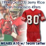 1994 (October 23) Jerry Rice San Francisco 49ers Game Worn Home Jersey (MEARS A10 / Team LOA)