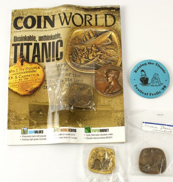 2000s Titanic Harry Houdini & Barbara Streisand Bronze Medallion Colleciton - Lot of 3 Plus Magazine & Pinback Button